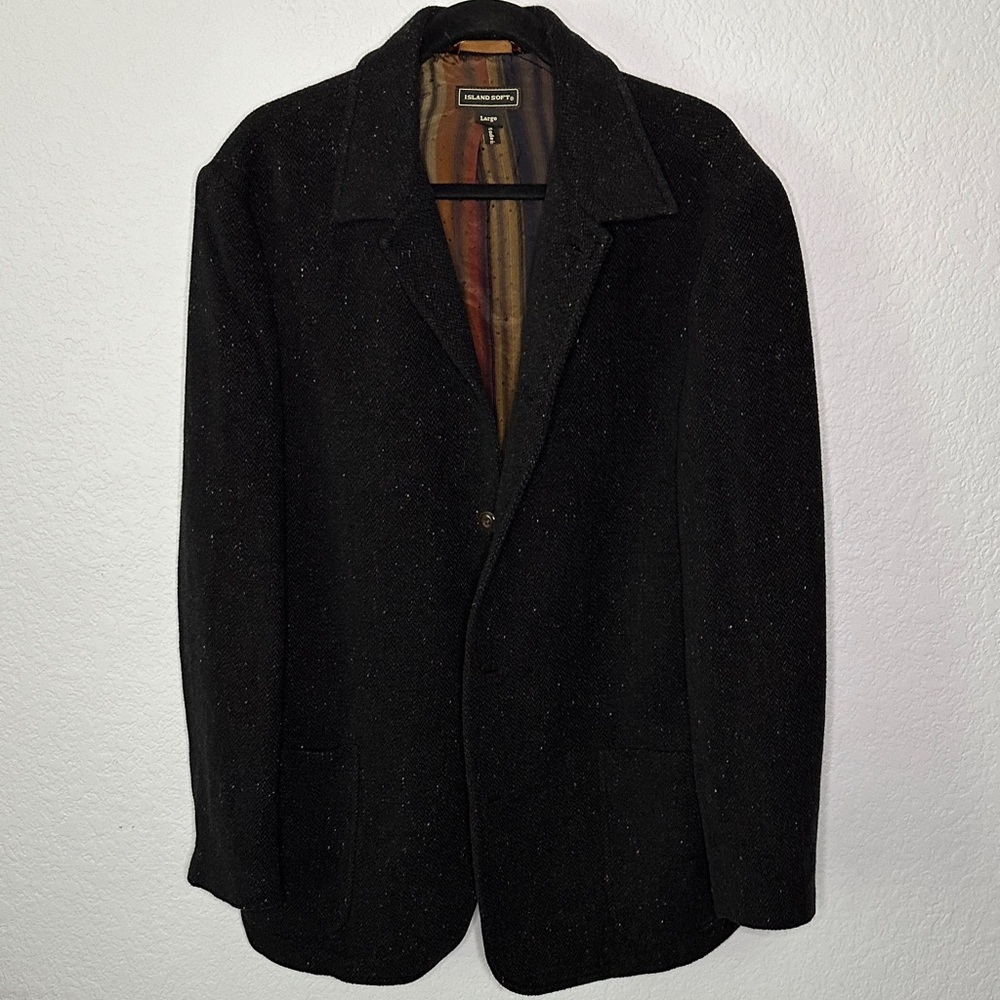 Island Soft Men’s Tweed Sweater Blazer Blue Speckled Large
